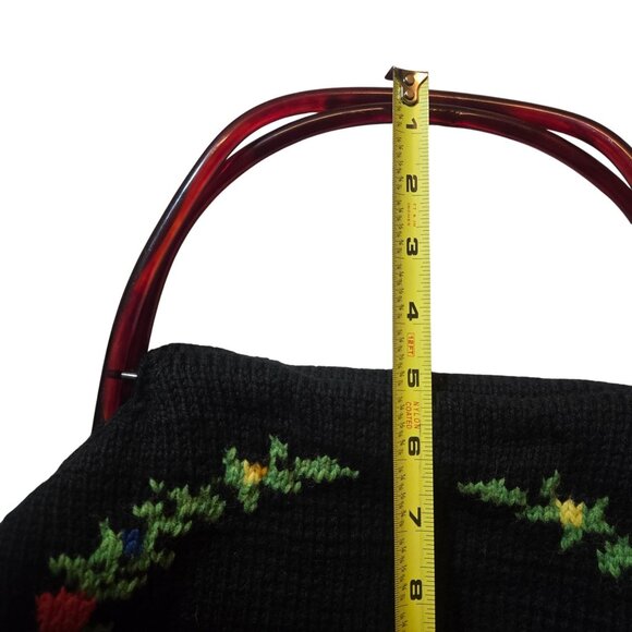 Vintage Christmas Wreath Knit Purse Black Holiday Retro Floral Handbag - Picture 15 of 16